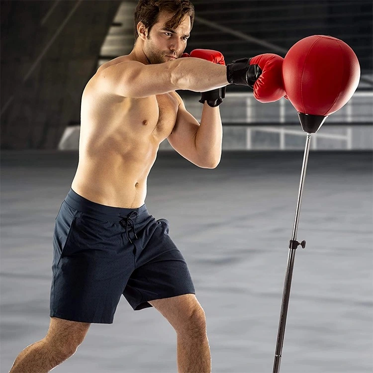 Adjustable Inflatable Free Standing Man Speed Punching Leather Boxing Punching Bag with Support