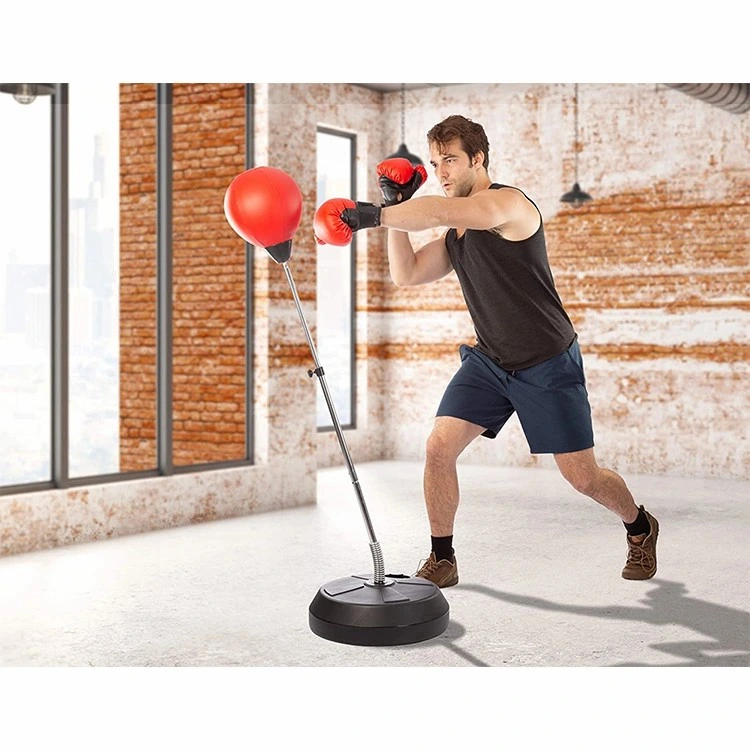 Adjustable Inflatable Free Standing Man Speed Punching Leather Boxing Punching Bag with Support