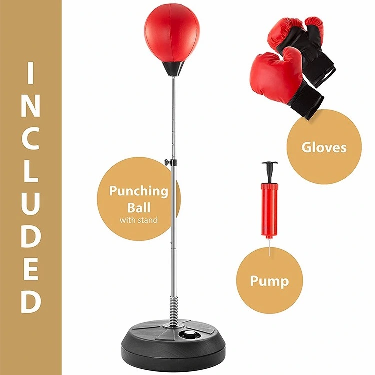 Adjustable Inflatable Free Standing Man Speed Punching Leather Boxing Punching Bag with Support